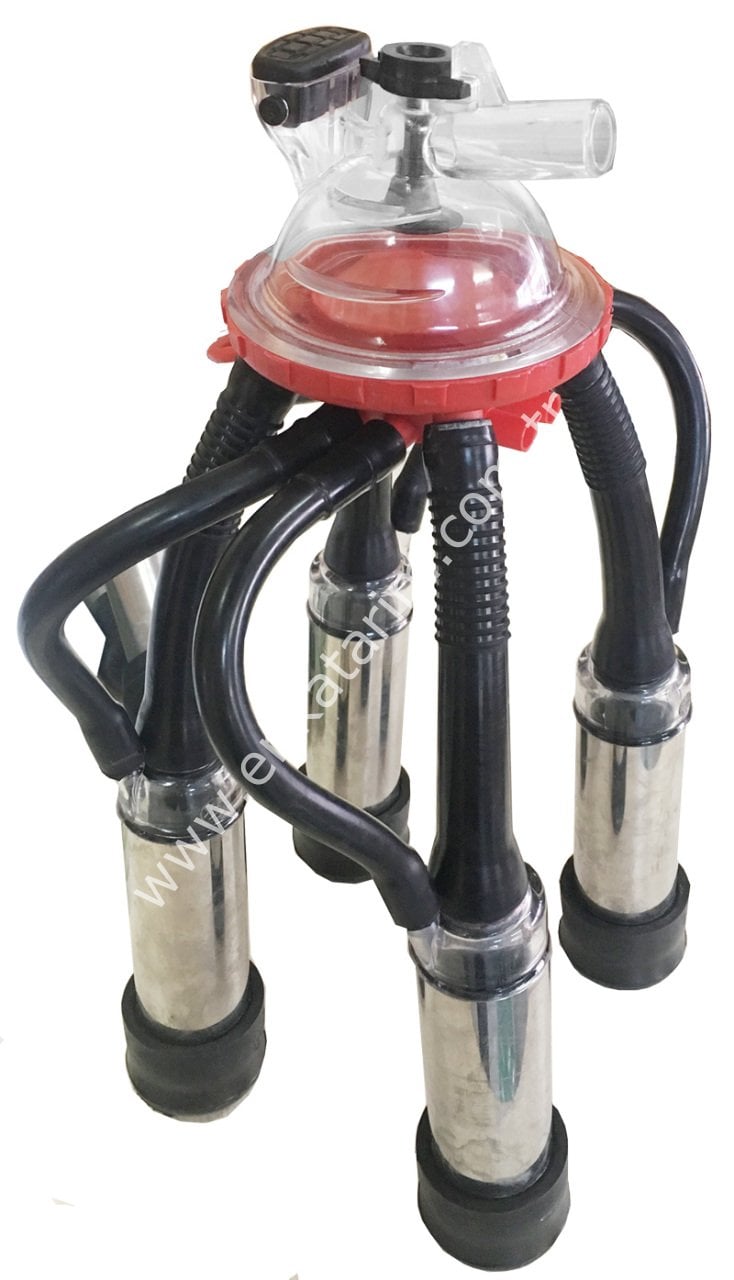 Uzun kauçuk memelikli yarım kadehli paslanmaz çelik kılıflı Ø 27 mm 200 ccm inek pençeli inek sağım demedi