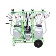 2 güğümlü 8 sağımlı, güğümden güğüme sağımlı, alüminyum güğümlü süt sağım makinesi, keçi için