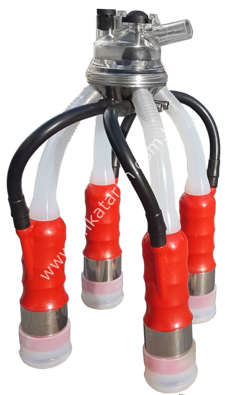 Kısa silikon memelikli kırmızı plastik kılıflı Ø 27 mm 175 ccm inek pençeli inek sağım demedi