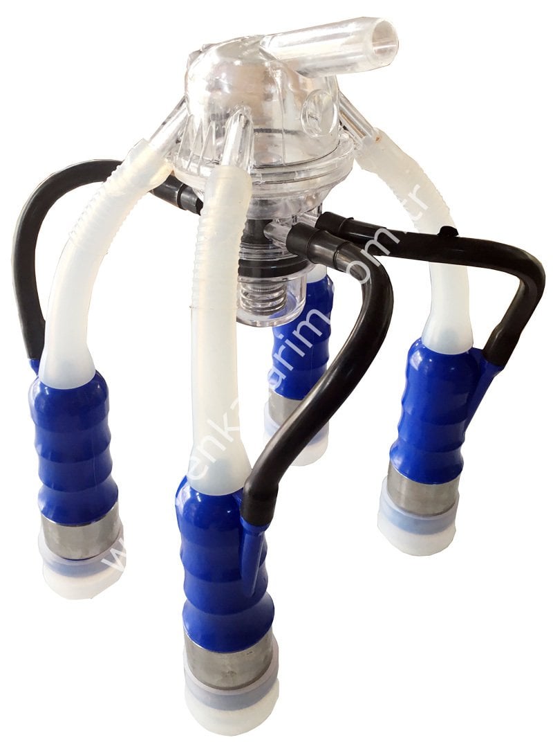 Uzun silikon memelikli mavi plastik memelik kılıflı Ø 27 mm 240 ccm Pulsmatik pençeli inek sağım demedi