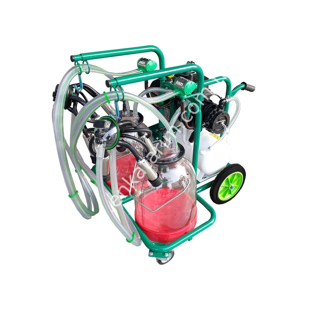 SM 600 çift güğüm çift sağım şeffaf güğümlü kuru benzin motorlu süt sağım makinesi, inek için