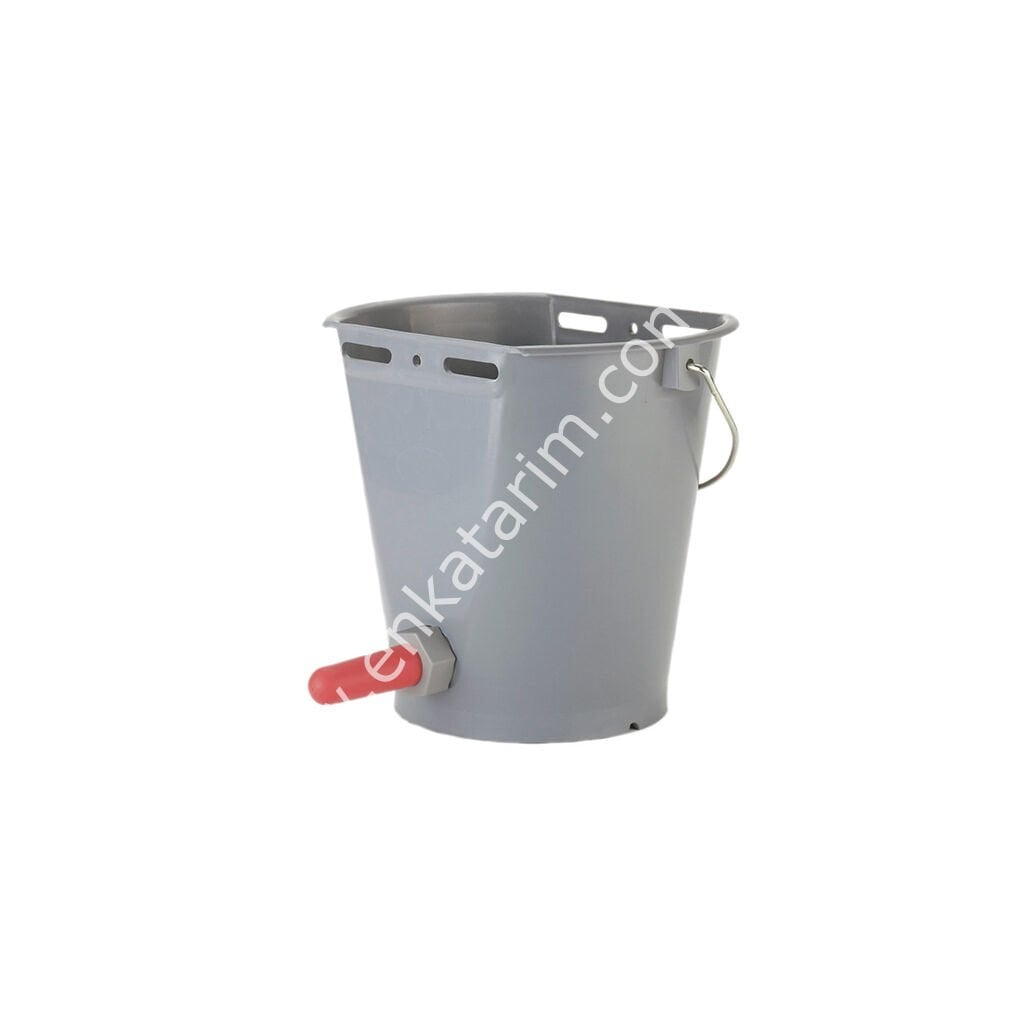 8 lt, skalalı, metal kulplu buzağı emzirme kovası, gri renkli, komple set
