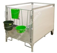 Hijyenik emzikli ve hijyenik valfli 8 lt, skalalı, metal kulplu buzağı emzirme kovası, komple set