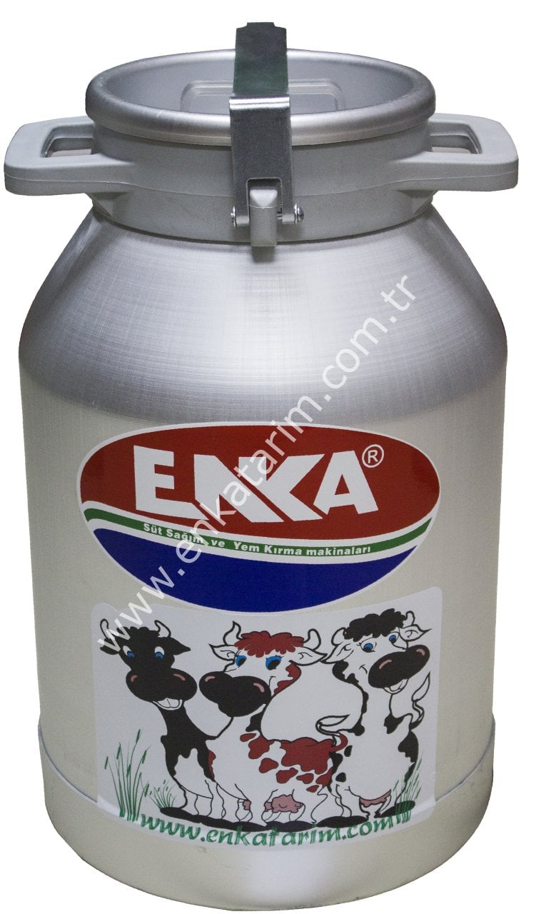 25 lt alüminyum alt çemberli yandan saplı kilitli kapaklı alüminyum süt güğümü, Ø 180 mm ağızlı