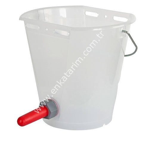 8 lt, skalalı, metal kulplu buzağı emzirme kovası, şeffaf, komple set