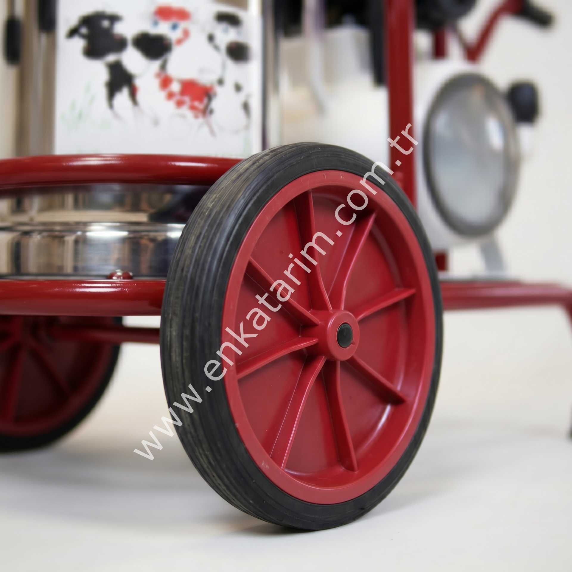 Kırmızı renkli, büyük, sağım makinesi tekerleği, 300 x 60 mm