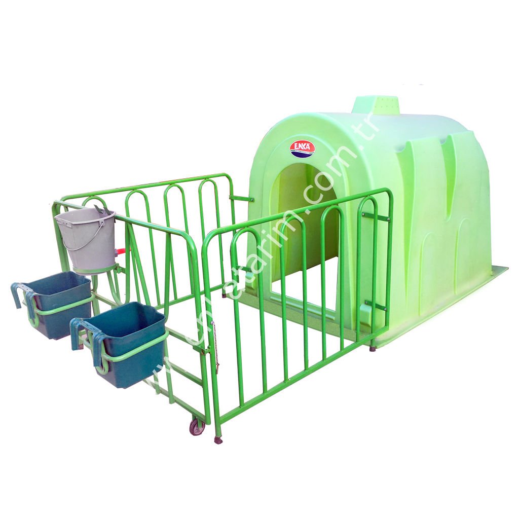 Buzağı Kulübesi seti (Polietilen buzağı kulübesi + metal konstrüksiyon + 3 kova)