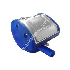 Keçi için mekanik pulsatör, çift çıkışlı, yandan giriş adaptörlü, krom kapaklı, 60/40, 90 puls, mavi