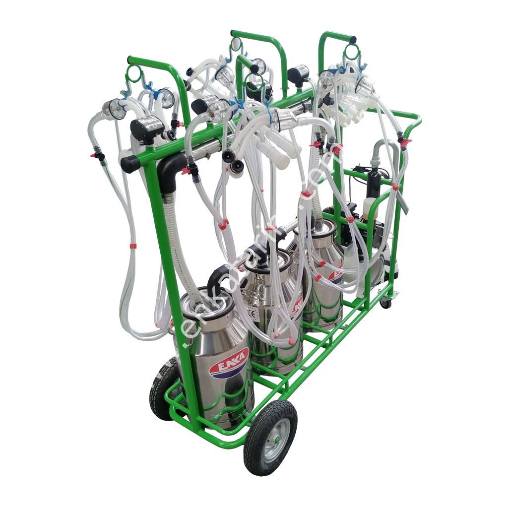 3 güğümlü 8 sağımlı, güğümden güğüme sağımlı, damlama yağlı, krom güğümlü süt sağım makinesi, keçi için