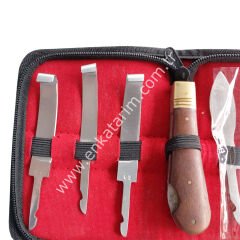 Deri çantalı, 6'lı tırnak bakım bıçağı seti, renet